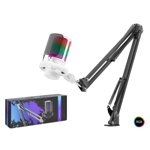 HADRON ME6S35W Gaming RGB Mikrofon Seti Boom Mikrofon Kolu Type-C 192kHz 24Bit Beyaz