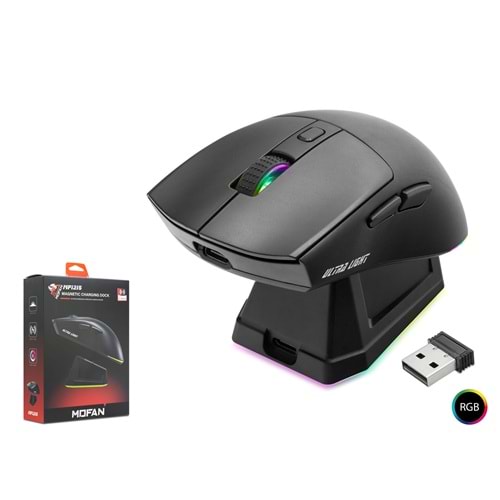MOFAN MF1215B Dual Mode RGB Gaming Mouse Manyetik Şarj Standlı 2.4 GHz Bluetooth Siyah