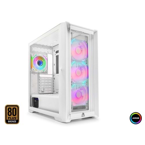 MOFAN MF2902W PC Gaming Kasa 360 Seri 80 Plus 850W Power Supply 4x ARGB Fan Beyaz
