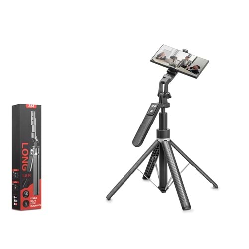 NODAR ND1034 Quadrupod Telefon Standı ve Selfie Çubuğu Bluetooth Kumandalı 180 cm Siyah