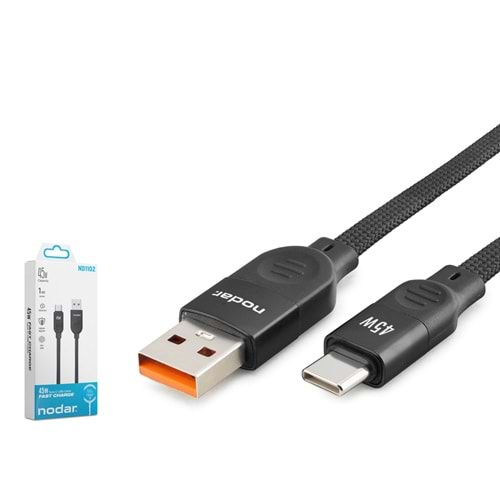 NODAR ND1102 USB Type-C Şarj ve Data Kablosu 45W 1 m Örgülü Siyah