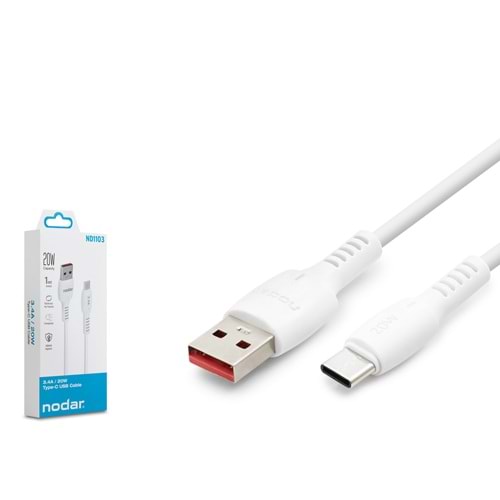 NODAR ND1103 USB Type-C Şarj ve Data Kablosu 20W 3.4A 1 m PVC Beyaz