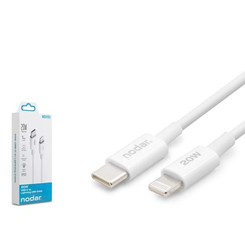 NODAR ND1151 Type-C Lightning Şarj ve Data Kablosu 20W 1 m PVC Beyaz