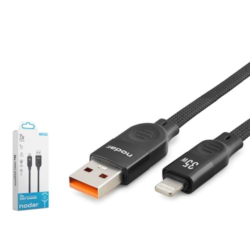 NODAR ND1152 USB Lightning Şarj ve Data Kablosu 35W 1 m Örgülü Siyah