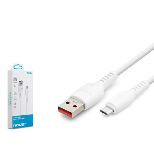NODAR ND1182 Micro USB Şarj ve Data Kablosu 20W 3.4A 1 m PVC Beyaz