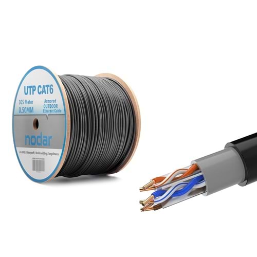 NODAR ND2000 Cat6 UTP Dış Mekan Ethernet Kablosu 24 AWG 0.50 mm CCA 305 m Siyah