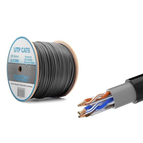 NODAR ND2001 Cat6 UTP Dış Mekan Ethernet Kablosu 23 AWG 0.57 mm CCA 305 m Siyah
