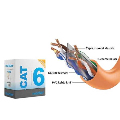 NODAR ND2006 Cat6 UTP Ethernet Kablosu 23 AWG 0.57 mm CCA 305 m Turuncu
