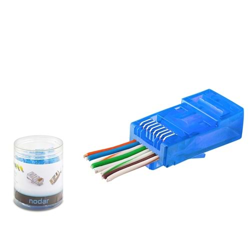 NODAR ND2404 CAT6 EZ RJ45 Konnektör 100 Adetli Kutu Mavi