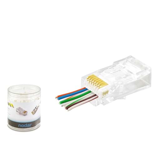 NODAR ND2407 CAT6 EZ RJ45 Konnektör 100 Adetli Kutu Şeffaf