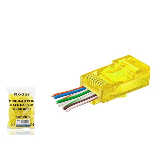 NODAR ND2408 CAT6 EZ RJ45 Konnektör 100 Adetli Paket Sarı