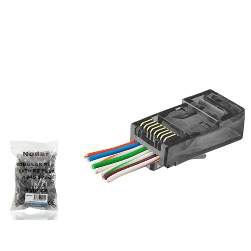 NODAR ND2410 CAT6 EZ RJ45 Konnektör 100 Adetli Paket Siyah