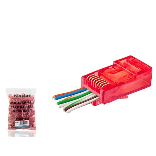 NODAR ND2411 CAT6 EZ RJ45 Konnektör 100 Adetli Paket Kırmızı