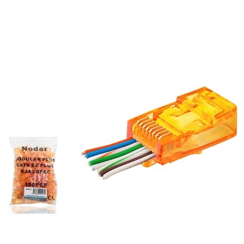 NODAR ND2413 CAT6 EZ RJ45 Konnektör 100 Adetli Paket Turuncu