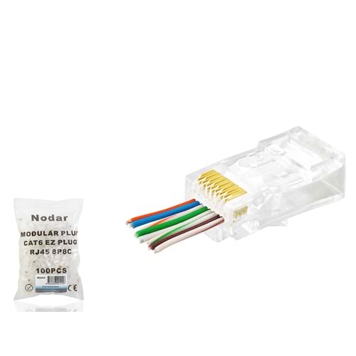 NODAR ND2415 CAT6 EZ RJ45 Konnektör 100 Adetli Paket Şeffaf