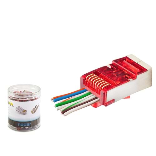 NODAR ND2419 CAT6E EZ RJ45 Metal Konnektör 100 Adetli Kutu Kırmızı