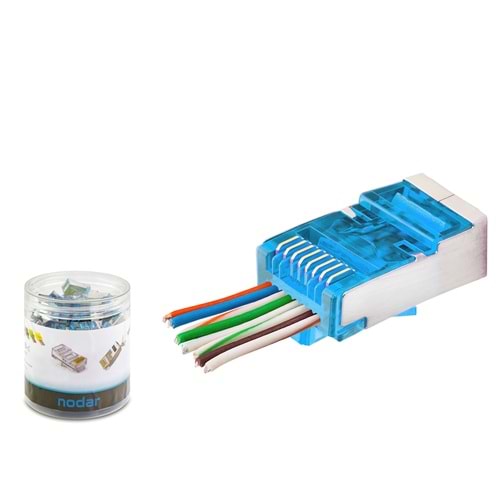 NODAR ND2420 CAT6E EZ RJ45 Metal Konnektör 100 Adetli Kutu Mavi