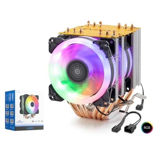 NODAR ND2606 CPU Kule Tipi İşlemci Soğutucu Çift Fanlı 90 mm RGB Siyah