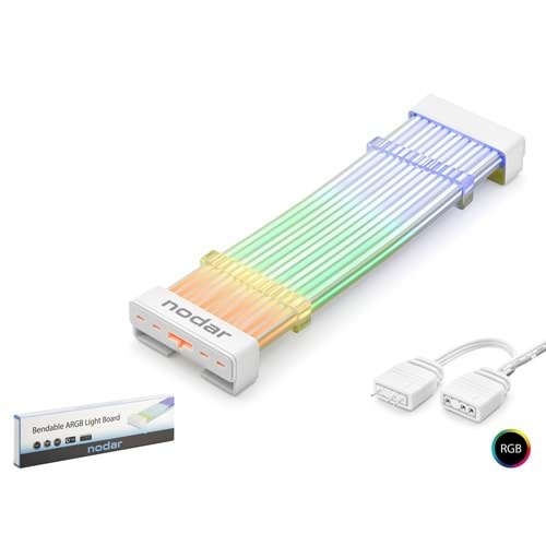 NODAR ND2800 24 Pin ARGB Anakart Güç Uzatma Kablosu Bükülebilir 2 mm 54 60 LED Beyaz