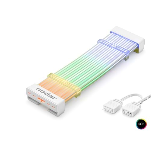 NODAR ND2800A 24 Pin ARGB Anakart Güç Uzatma Kablosu Bükülebilir Işıklı Kılıf 2 mm 54 60 LED Beyaz