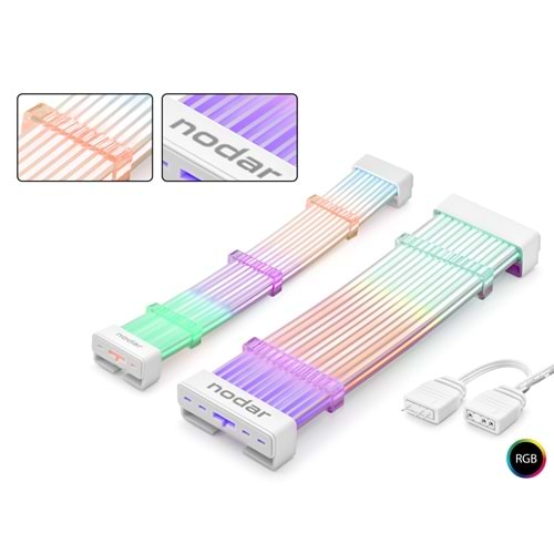 NODAR ND2800SET A-RGB Sleeved Kablo Kılıfı Seti Anakart 24 Pin Ekran Kartı 2x8 Pin Beyaz