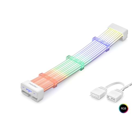 NODAR ND2802A 2x8 Pin ARGB PCIe GPU Güç Uzatma Kablosu Bükülebilir 3 mm 44 LED Beyaz