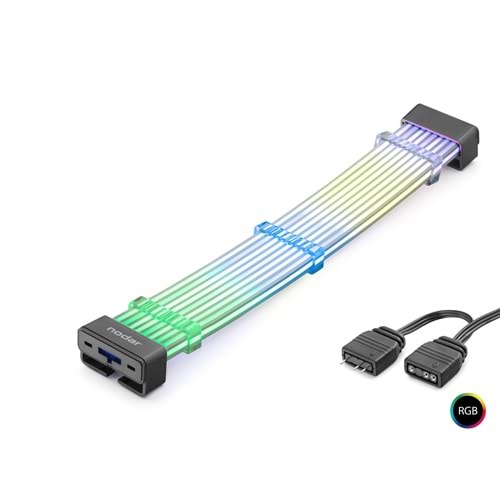 NODAR ND2803B 2x8 Pin ARGB PCIe GPU Güç Uzatma Kablosu Bükülebilir 3 mm 44 LED Siyah