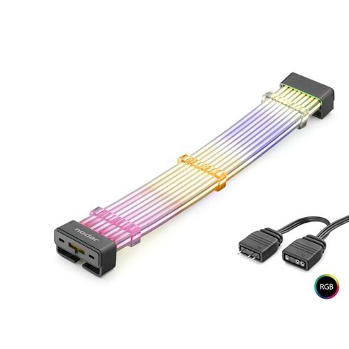 NODAR ND2813B 2x8 Pin ARGB PCIe GPU Güç Uzatma Kablosu Bükülebilir 2 mm 108 LED Siyah
