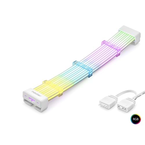 NODAR ND2813W 2x8 Pin ARGB PCIe GPU Güç Uzatma Kablosu Bükülebilir 2 mm 108 LED Beyaz