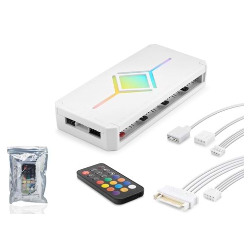 NODAR ND2816W PWM ARGB Fan ve LED Kontrolcü Hub Seti Uzaktan Kumandalı Beyaz