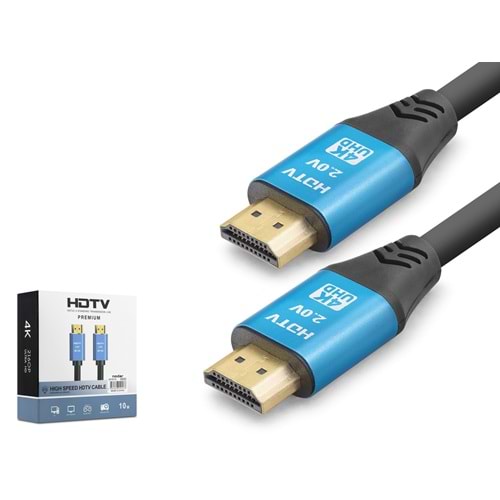 NODAR ND4053 HDMI 2.0 Kablo 4K 60 Hz OD 8.0 mm 10 m Siyah Mavi