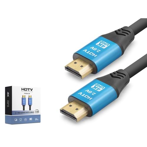 NODAR ND4055 HDMI 2.0 Kablo 4K 60 Hz OD 8.0 mm 20 m Siyah Mavi