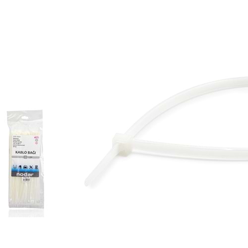 NODAR ND4804B Kablo Bağı 3.6 x 250 mm 100 Adetli Paket Beyaz