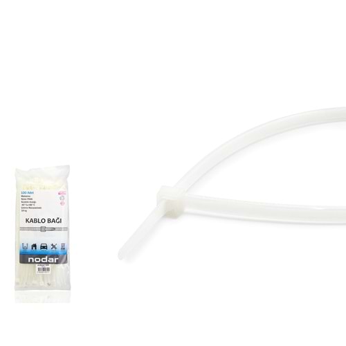NODAR ND4807B Kablo Bağı 4.8 x 200 mm 100 Adetli Paket Beyaz