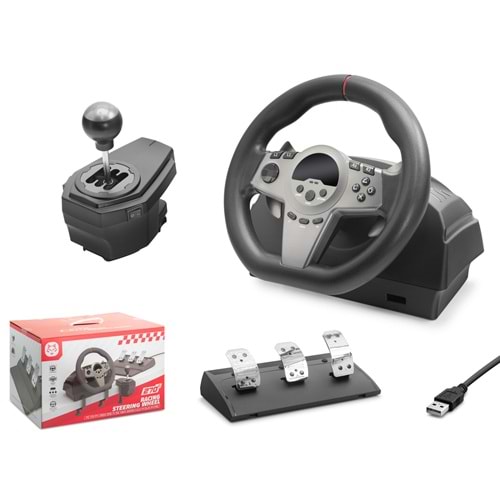 NODAR ND707 Oyuncu Direksiyon Seti 270° 3 Pedallı PS4 PS3 PC Xbox Switch Uyumlu Siyah