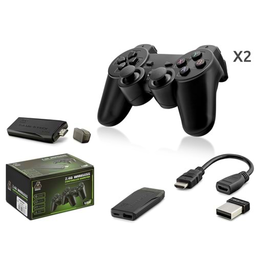 NODAR ND763 Retro Oyun Stick HDMI Çift GamePad Seti 2.4G Kablosuz Siyah