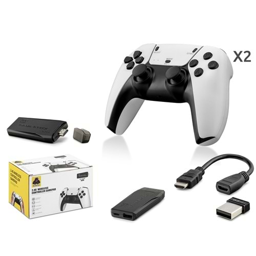 NODAR ND765 Retro Oyun Stick HDMI Çift GamePad Seti 64 GB Kart Destekli 2.4G Kablosuz Beyaz