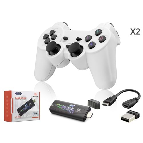 NODAR ND767 Retro Oyun Stick HDMI Çift GamePad Seti 64 GB Kart Destekli 2.4G Kablosuz Beyaz