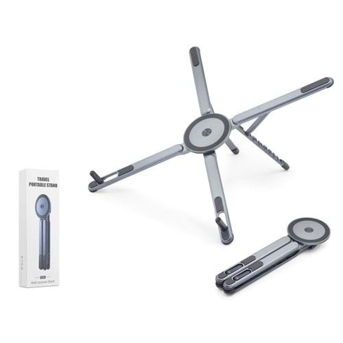 NODAR ND8032 Ayarlanabilir Katlanabilir Manyetik Tablet ve Laptop Standı 360° Döner Metal Gri