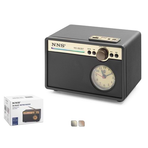 NNS NS882BT Bluetooth Nostaljik FM Radyo USB TF AUX RGB Analog Saatli Hoparlör