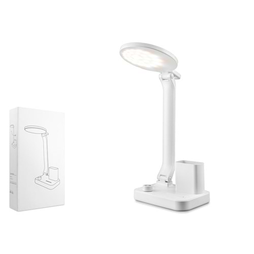 ELBA Q22-2 Ayarlanabilir Katlanabilir USB Şarjlı Kalemlikli LED Masa Lambası Beyaz