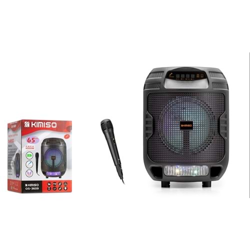KIMISO QS3609 Karaoke Mikrofonlu Bluetooth Hoparlör FM Radyo 6.5 İnç RGB Siyah