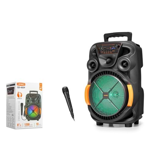 KIMISO QS4009 Karaoke Mikrofonlu Bluetooth Hoparlör FM Radyo 10W 8 İnç RGB Siyah