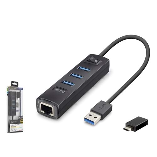 iETOP RJ4503 USB Type-C 3.2 Gen1 Combo Anahtarlı Hub Gigabit LAN 4 Port 5 Gbps Siyah