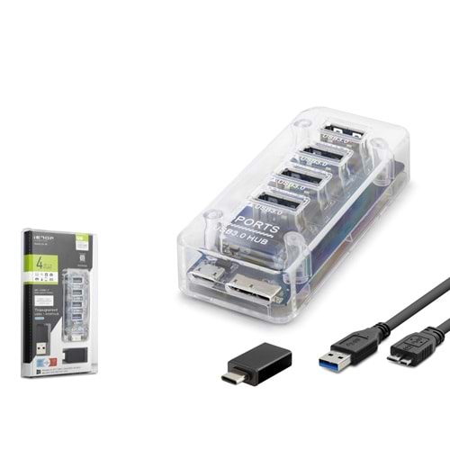 iETOP U336 USB Type-C 3.1 Gen1 Hub 4 Port 5 Gbps Şeffaf
