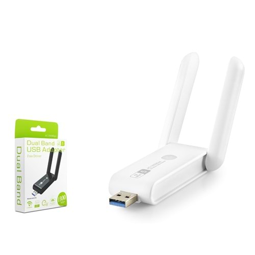 PIXLINK UAC27D USB WiFi Adaptörü AC1300 Dual Band 5 GHz WiFi 5 Beyaz