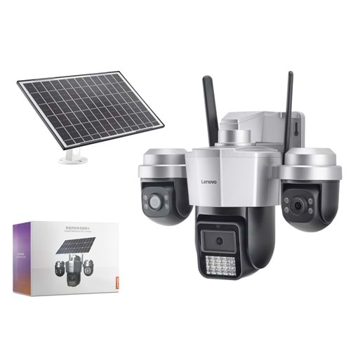 LENOVO W14CZ Smart Solar 4G SIM Kartlı IP Güvenlik Kamerası 3 Lens 3x3MP AOV PTZ - Siyah