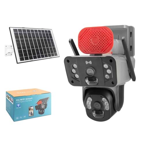 X5-TECH YT-58G Solar 4G SIM Kartlı Speed Dome IP Güvenlik Kamerası 2 x 3MP V380 Pro Gri Siyah