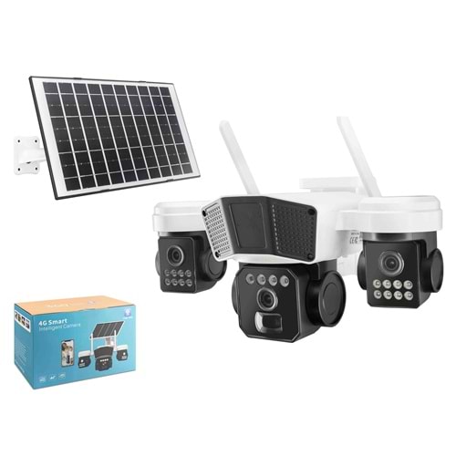 X5-TECH YT-95G Solar 4G SIM Kartlı IP Güvenlik Kamerası 3 x 3MP V380 Pro PTZ Beyaz Siyah