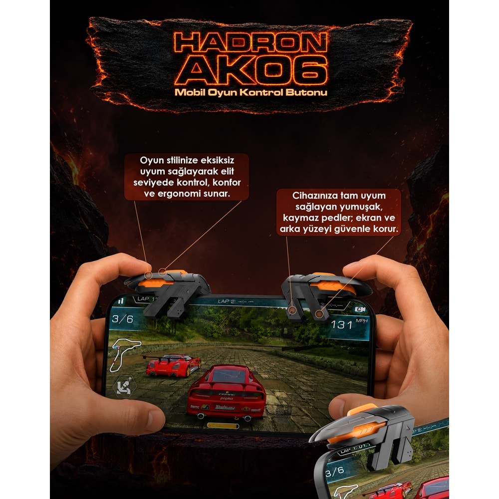 HADRON AK06 Mobil Oyun Kontrol Aparatı 4 Butonlu Siyah Turuncu